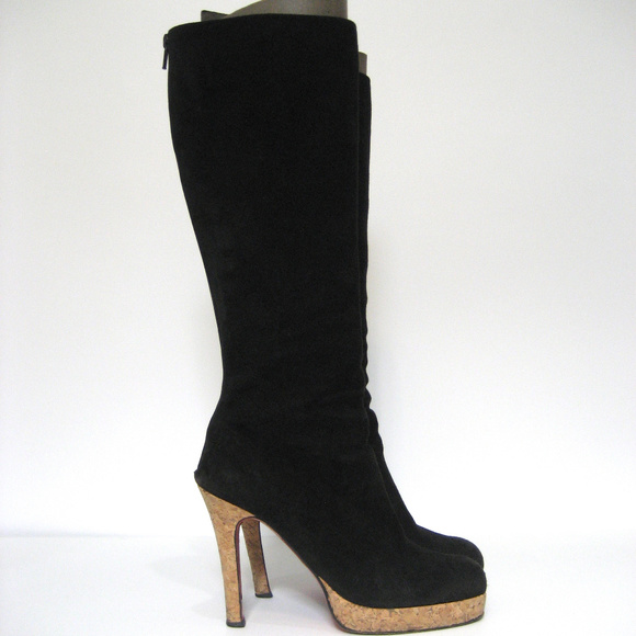 CHRISTIAN LOUBOUTIN Black Suede & Cork Boot Sz 38 - Picture 4 of 8